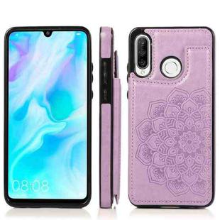 For Huawei P30 Lite Double Buckle Mandala Pattern PU+TPU Protective Case with Card Slots & Holder & Photo Frame(Purple)