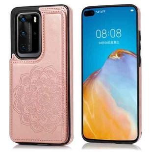 For Huawei P40 Pro Double Buckle Mandala Pattern PU+TPU Protective Case with Card Slots & Holder & Photo Frame(Rose Gold)
