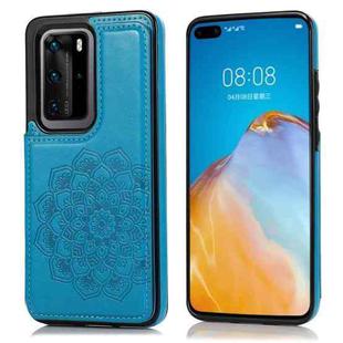 For Huawei P40 Pro Double Buckle Mandala Pattern PU+TPU Protective Case with Card Slots & Holder & Photo Frame(Blue)