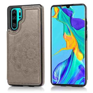 For Huawei P30 Pro Double Buckle Mandala Pattern PU+TPU Protective Case with Card Slots & Holder & Photo Frame(Grey)