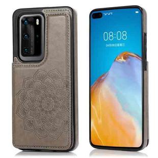 For Huawei P40 Double Buckle Mandala Pattern PU+TPU Protective Case with Card Slots & Holder & Photo Frame(Grey)