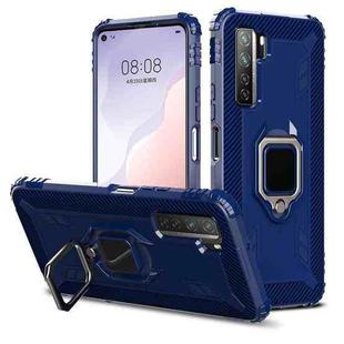 For Huawei Nova 7 SE Carbon Fiber Protective Case with 360 Degree Rotating Ring Holder(Blue)