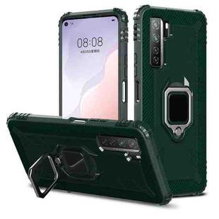 For Huawei Nova 7 SE Carbon Fiber Protective Case with 360 Degree Rotating Ring Holder(Green)