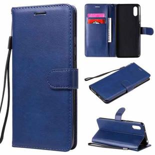 For Xiaomi Redmi 9A Solid Color Horizontal Flip Protective Leather Case with Holder & Card Slots & Wallet & Photo Frame & Lanyard(Blue)