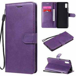 For Xiaomi Redmi 9A Solid Color Horizontal Flip Protective Leather Case with Holder & Card Slots & Wallet & Photo Frame & Lanyard(Purple)