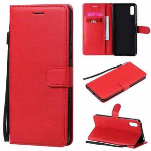 For Xiaomi Redmi 9A Solid Color Horizontal Flip Protective Leather Case with Holder & Card Slots & Wallet & Photo Frame & Lanyard(Red)