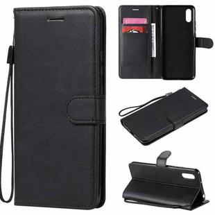 For Xiaomi Redmi 9A Solid Color Horizontal Flip Protective Leather Case with Holder & Card Slots & Wallet & Photo Frame & Lanyard(Black)