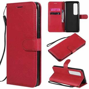For Xiaomi Poco X3 NFC Solid Color Horizontal Flip Protective Leather Case with Holder & Card Slots & Wallet & Photo Frame & Lanyard(Red)
