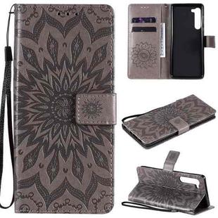 For Motorola Edge Pressed Printing Sunflower Pattern Horizontal Flip PU Leather Case with Holder & Card Slots & Wallet & Lanyard(Grey)