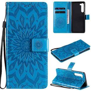 For Motorola Edge Pressed Printing Sunflower Pattern Horizontal Flip PU Leather Case with Holder & Card Slots & Wallet & Lanyard(Blue)