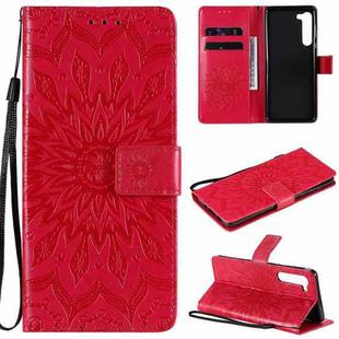 For Motorola Edge Pressed Printing Sunflower Pattern Horizontal Flip PU Leather Case with Holder & Card Slots & Wallet & Lanyard(Red)