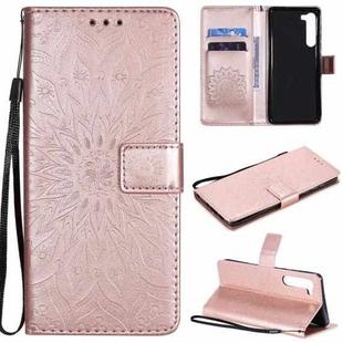 For Motorola Edge Pressed Printing Sunflower Pattern Horizontal Flip PU Leather Case with Holder & Card Slots & Wallet & Lanyard(Rose Gold)