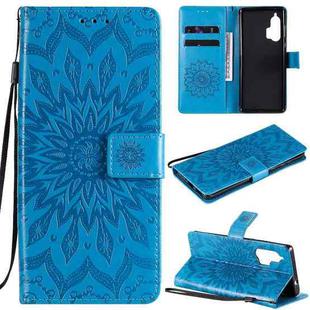 For Motorola Edge Plus Pressed Printing Sunflower Pattern Horizontal Flip PU Leather Case with Holder & Card Slots & Wallet & Lanyard(Blue)