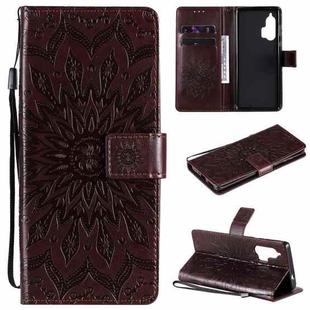 For Motorola Edge Plus Pressed Printing Sunflower Pattern Horizontal Flip PU Leather Case with Holder & Card Slots & Wallet & Lanyard(Brown)