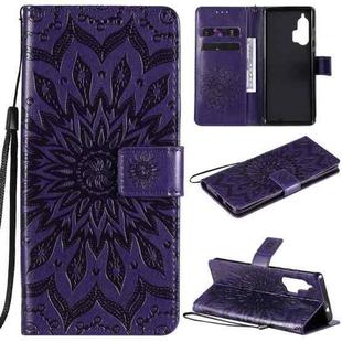 For Motorola Edge Plus Pressed Printing Sunflower Pattern Horizontal Flip PU Leather Case with Holder & Card Slots & Wallet & Lanyard(Purple)