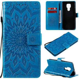 For Motorola Moto G9 Play Pressed Printing Sunflower Pattern Horizontal Flip PU Leather Case with Holder & Card Slots & Wallet & Lanyard(Blue)