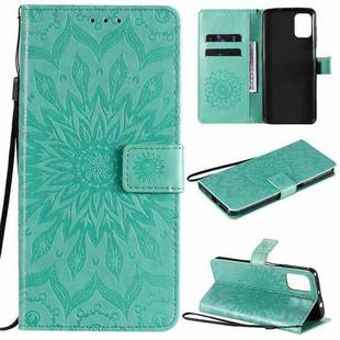 For Motorola Moto G9 Plus Pressed Printing Sunflower Pattern Horizontal Flip PU Leather Case with Holder & Card Slots & Wallet & Lanyard(Green)
