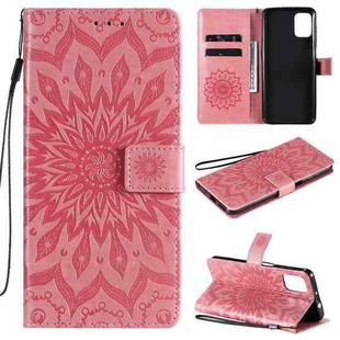 For Motorola Moto G9 Plus Pressed Printing Sunflower Pattern Horizontal Flip PU Leather Case with Holder & Card Slots & Wallet & Lanyard(Pink)