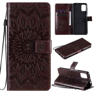 For Motorola Moto G9 Plus Pressed Printing Sunflower Pattern Horizontal Flip PU Leather Case with Holder & Card Slots & Wallet & Lanyard(Brown)