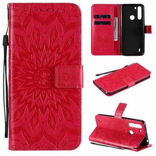 For Motorola Moto G9 Plus Pressed Printing Sunflower Pattern Horizontal Flip PU Leather Case with Holder & Card Slots & Wallet & Lanyard(Red)