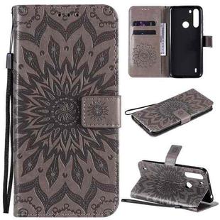 For Motorola One Fusion Pressed Printing Sunflower Pattern Horizontal Flip PU Leather Case with Holder & Card Slots & Wallet & Lanyard(Grey)