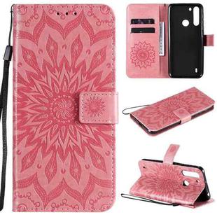 For Motorola One Fusion Pressed Printing Sunflower Pattern Horizontal Flip PU Leather Case with Holder & Card Slots & Wallet & Lanyard(Pink)