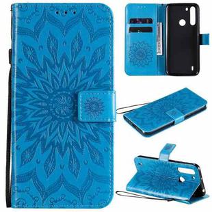 For Motorola One Fusion Pressed Printing Sunflower Pattern Horizontal Flip PU Leather Case with Holder & Card Slots & Wallet & Lanyard(Blue)