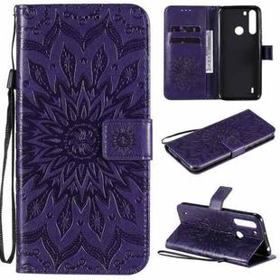 For Motorola One Fusion Pressed Printing Sunflower Pattern Horizontal Flip PU Leather Case with Holder & Card Slots & Wallet & Lanyard(Purple)