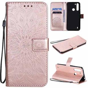 For Motorola One Fusion Pressed Printing Sunflower Pattern Horizontal Flip PU Leather Case with Holder & Card Slots & Wallet & Lanyard(Rose Gold)