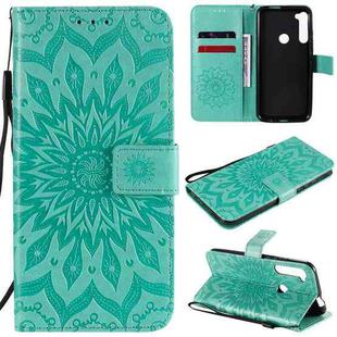 For Motorola One Fusion Plus Pressed Printing Sunflower Pattern Horizontal Flip PU Leather Case with Holder & Card Slots & Wallet & Lanyard(Green)