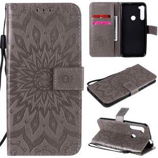 For Motorola One Fusion Plus Pressed Printing Sunflower Pattern Horizontal Flip PU Leather Case with Holder & Card Slots & Wallet & Lanyard(Grey)