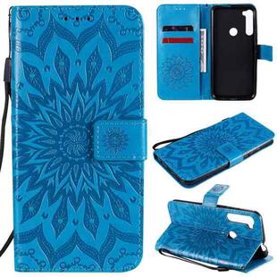 For Motorola One Fusion Plus Pressed Printing Sunflower Pattern Horizontal Flip PU Leather Case with Holder & Card Slots & Wallet & Lanyard(Blue)