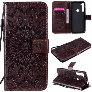 For Motorola One Fusion Plus Pressed Printing Sunflower Pattern Horizontal Flip PU Leather Case with Holder & Card Slots & Wallet & Lanyard(Brown)