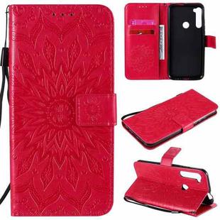 For Motorola One Fusion Plus Pressed Printing Sunflower Pattern Horizontal Flip PU Leather Case with Holder & Card Slots & Wallet & Lanyard(Red)