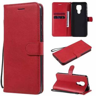 For Motorola Moto G9 Play Solid Color Horizontal Flip Protective Leather Case with Holder & Card Slots & Wallet & Photo Frame & Lanyard(Red)