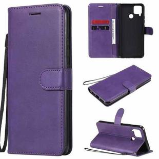 For OPPO Realme C15 Solid Color Horizontal Flip Protective Leather Case with Holder & Card Slots & Wallet & Photo Frame & Lanyard(Purple)