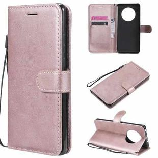 For Huawei Mate 40 Solid Color Horizontal Flip Protective Leather Case with Holder & Card Slots & Wallet & Photo Frame & Lanyard(Rose Gold)