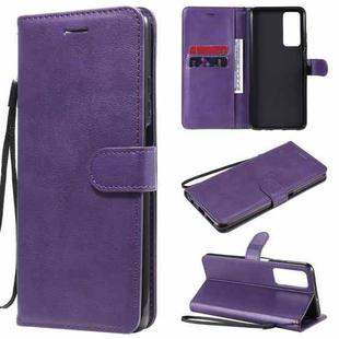 For Huawei Honor Play4 Solid Color Horizontal Flip Protective Leather Case with Holder & Card Slots & Wallet & Photo Frame & Lanyard(Purple)