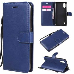 For Samsung Galaxy A01 Solid Color Horizontal Flip Protective Leather Case with Holder & Card Slots & Wallet & Photo Frame & Lanyard(Blue)