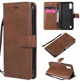 For Samsung Galaxy A01 Solid Color Horizontal Flip Protective Leather Case with Holder & Card Slots & Wallet & Photo Frame & Lanyard(Brown)