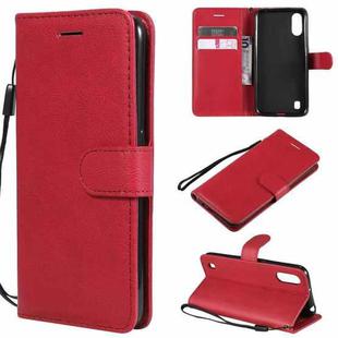 For Samsung Galaxy A01 Solid Color Horizontal Flip Protective Leather Case with Holder & Card Slots & Wallet & Photo Frame & Lanyard(Red)
