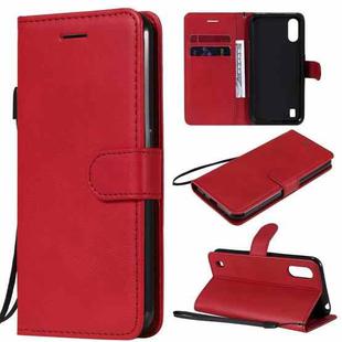 For Samsung Galaxy M01 Solid Color Horizontal Flip Protective Leather Case with Holder & Card Slots & Wallet & Photo Frame & Lanyard(Red)