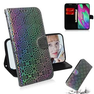 For Galaxy A40 Solid Color Colorful Magnetic Buckle Horizontal Flip PU Leather Case with Holder & Card Slots & Wallet & Lanyard(Silver)