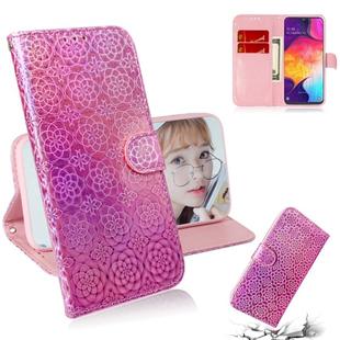 For Galaxy A50 Solid Color Colorful Magnetic Buckle Horizontal Flip PU Leather Case with Holder & Card Slots & Wallet & Lanyard(Pink)
