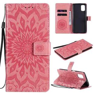For Samsung Galaxy M51 Pressed Printing Sunflower Pattern Horizontal Flip PU Leather Case with Holder & Card Slots & Wallet & Lanyard(Pink)