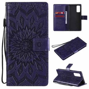 For Samsung Galaxy S20 FE Pressed Printing Sunflower Pattern Horizontal Flip PU Leather Case with Holder & Card Slots & Wallet & Lanyard(Purple)