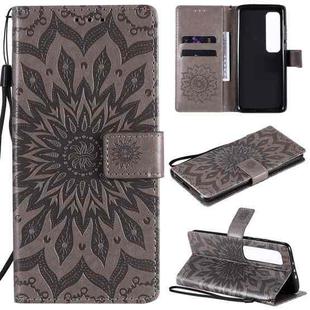 For Xiaomi Mi 10 Ultra Pressed Printing Sunflower Pattern Horizontal Flip PU Leather Case with Holder & Card Slots & Wallet & Lanyard(Grey)