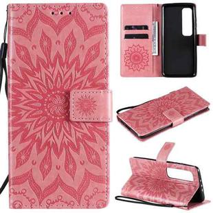 For Xiaomi Mi 10 Ultra Pressed Printing Sunflower Pattern Horizontal Flip PU Leather Case with Holder & Card Slots & Wallet & Lanyard(Pink)