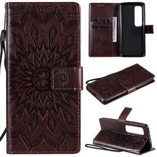 For Xiaomi Mi 10 Ultra Pressed Printing Sunflower Pattern Horizontal Flip PU Leather Case with Holder & Card Slots & Wallet & Lanyard(Brown)