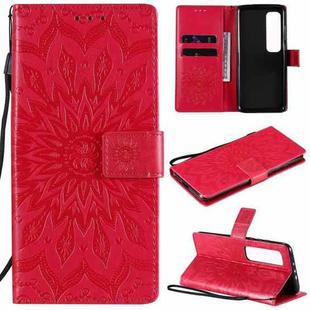 For Xiaomi Mi 10 Ultra Pressed Printing Sunflower Pattern Horizontal Flip PU Leather Case with Holder & Card Slots & Wallet & Lanyard(Red)
